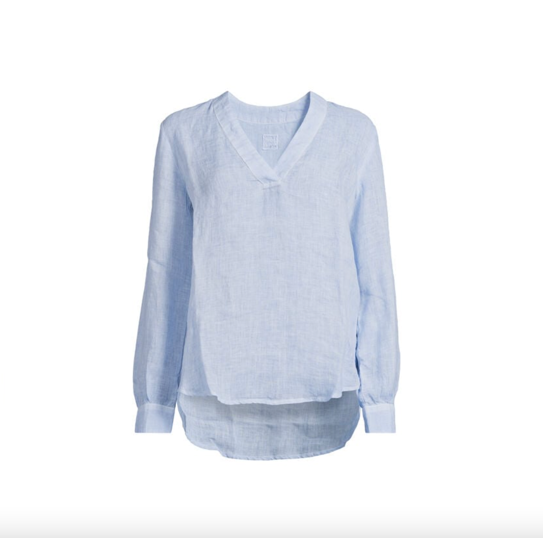 120% Lino Long Sleeve V-neck Linen Top in Avio Blue