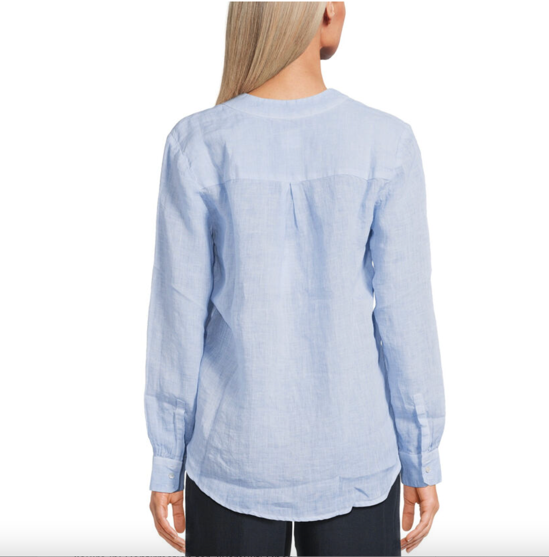 120% Lino Long Sleeve V-neck Linen Top in Avio Blue