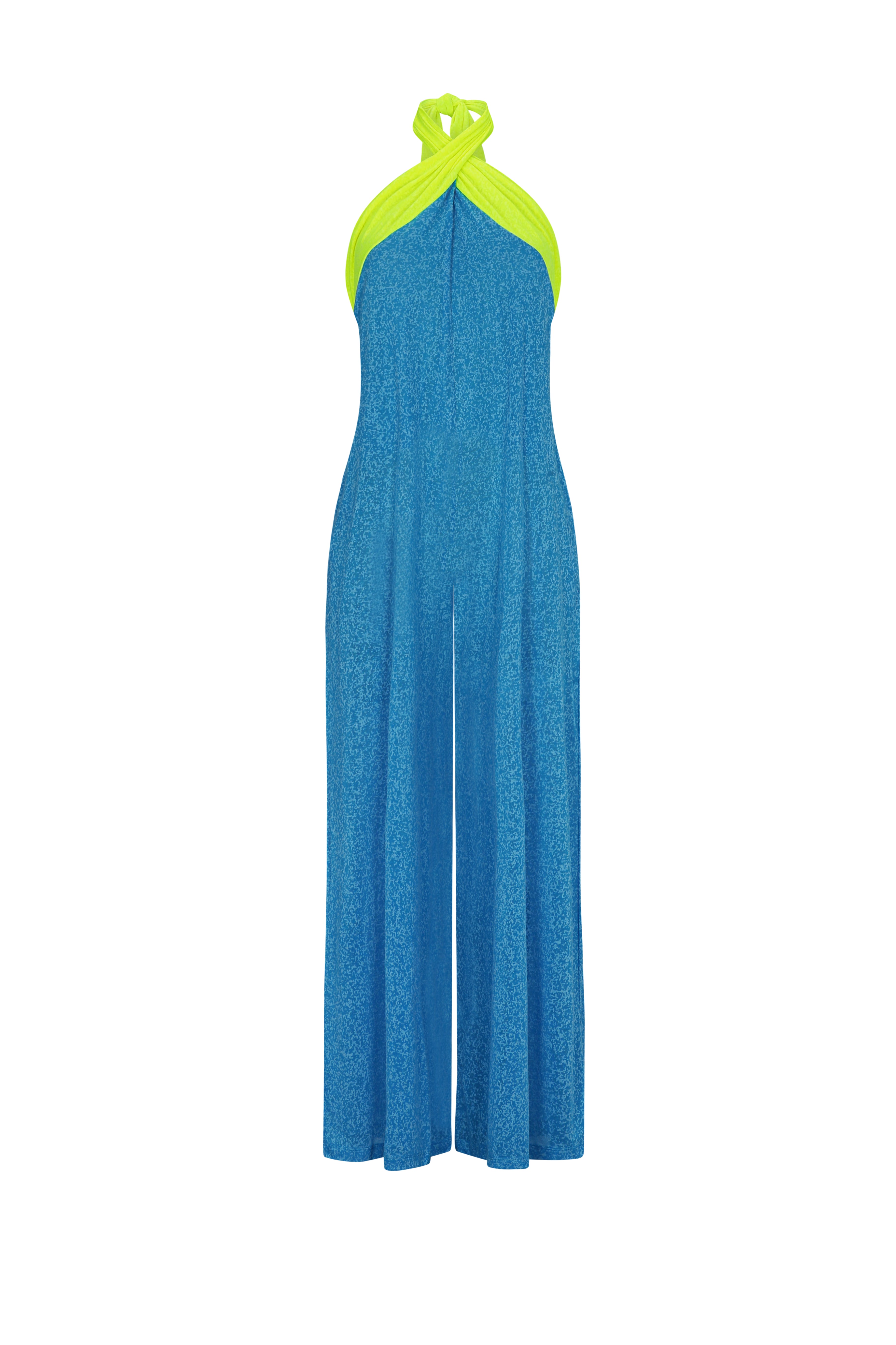 Pitusa Halter Jumpsuit Color Block Blue