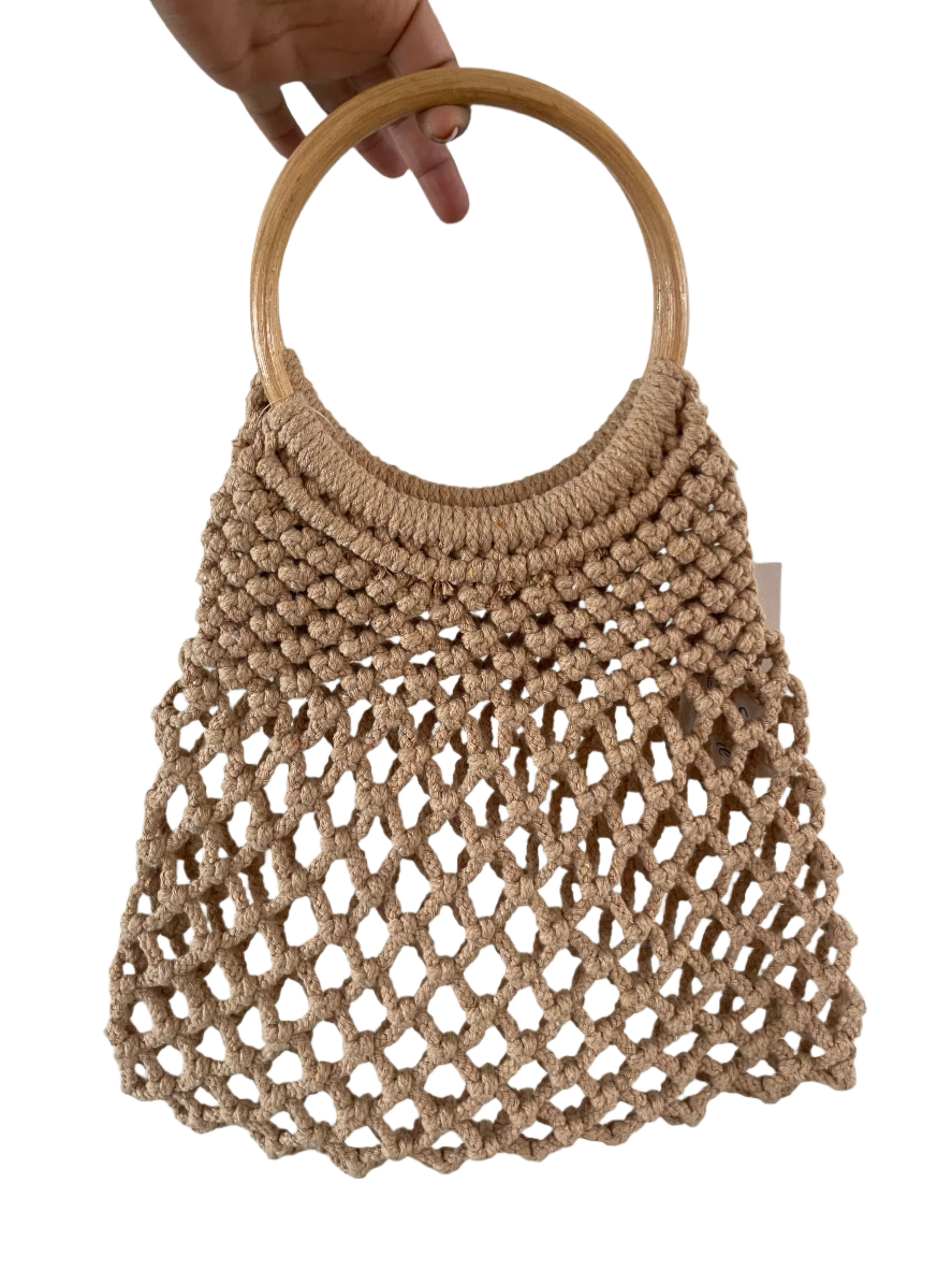 Crochet beige bag with round handles