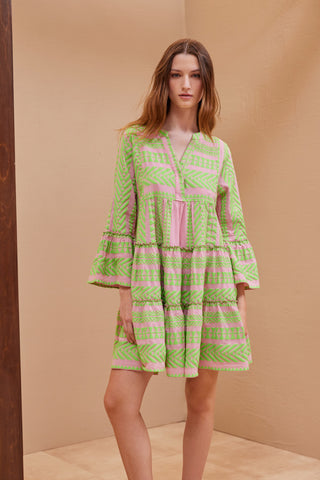 Juliet Dunn Poppy Print Boho Dress in Fuchsia