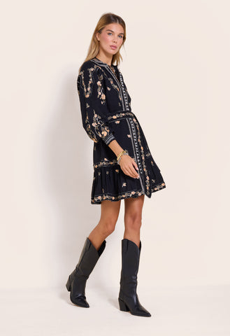 Juliet Dunn Poppy Print Boho Dress in Fuchsia