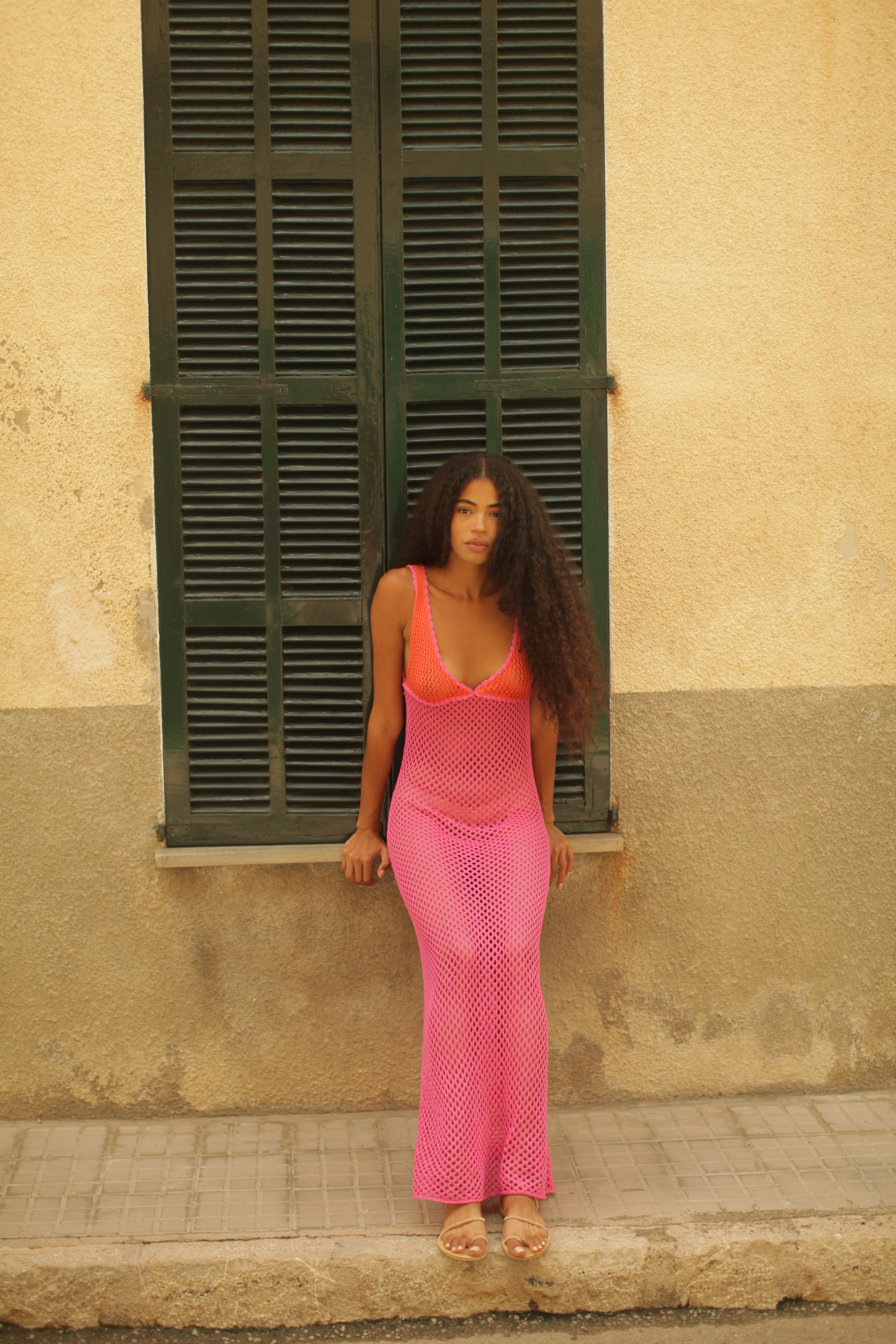Pitusa - Crochet Colorblock Siren Dress - Hot Pink Info