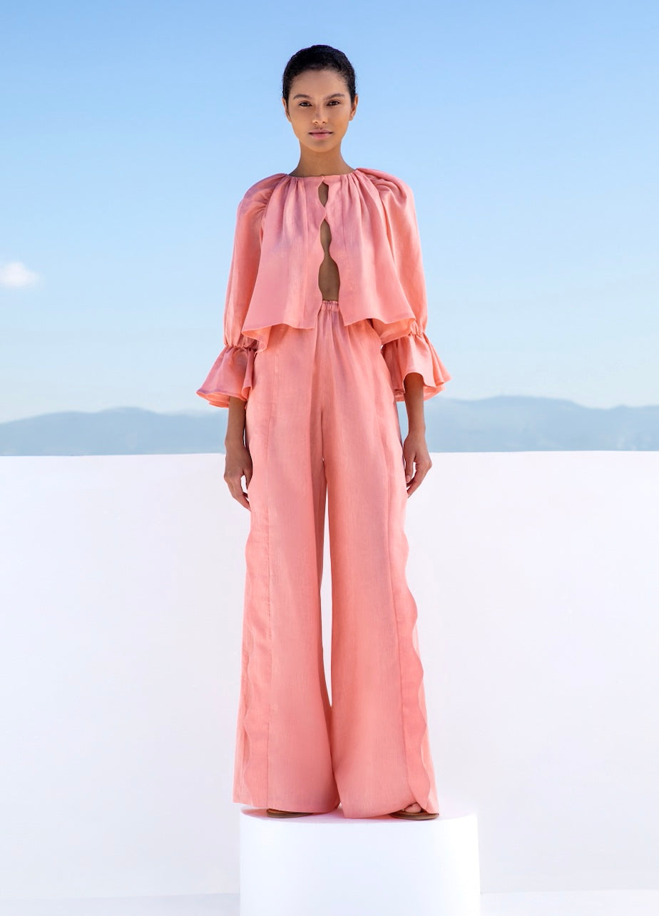 Inasami Mykonos - Raba Linen Top in Salmon