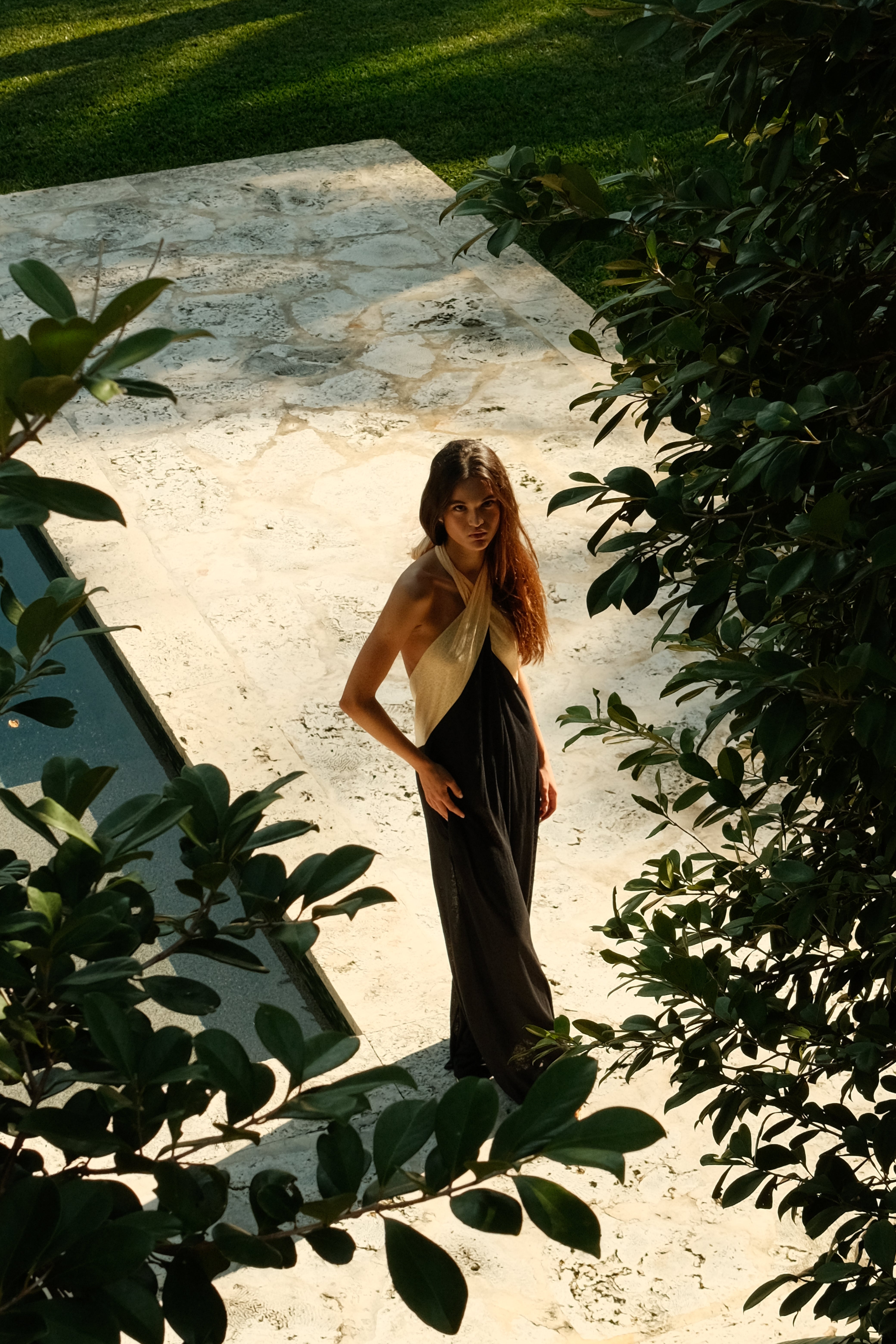 Pitusa Colorblock Halter Jumpsuit in Black