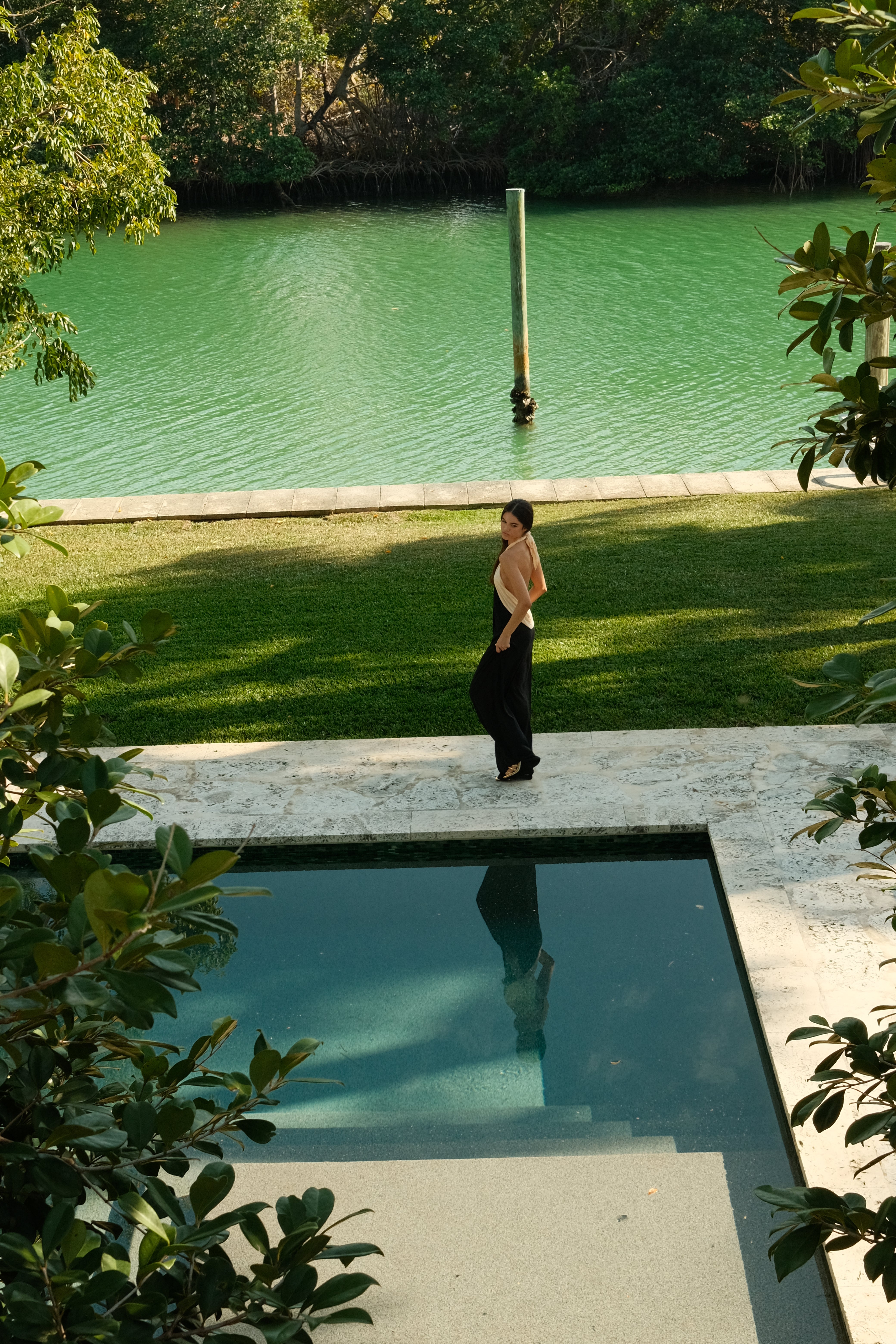 Pitusa Colorblock Halter Jumpsuit in Black