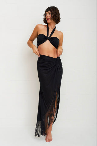 Pitusa Colorblock Halter Jumpsuit in Black