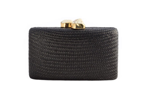 Kayu Jen Clutch with White Stones in Black, Kayu Jen Clutch with White Stones in Black