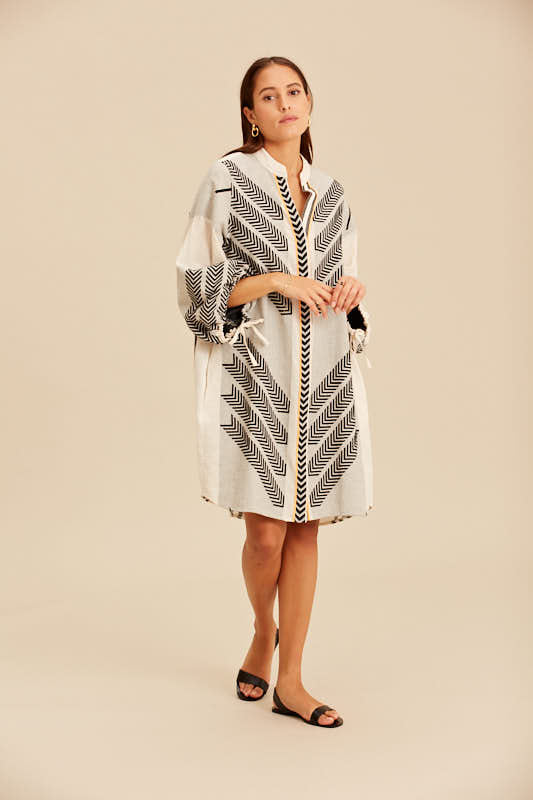 Devotion Twins Short Zakar Dress - Black and White with Neon Orange Trims