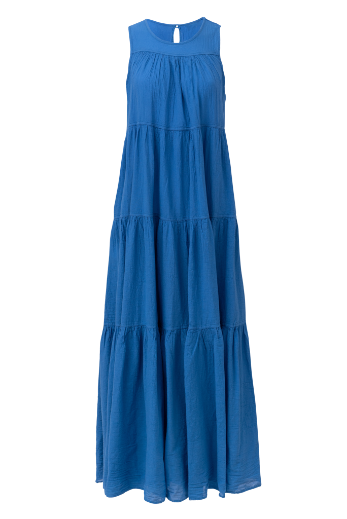 Devotion Twins Long Barcelona Dress with Ruffles in Blue
