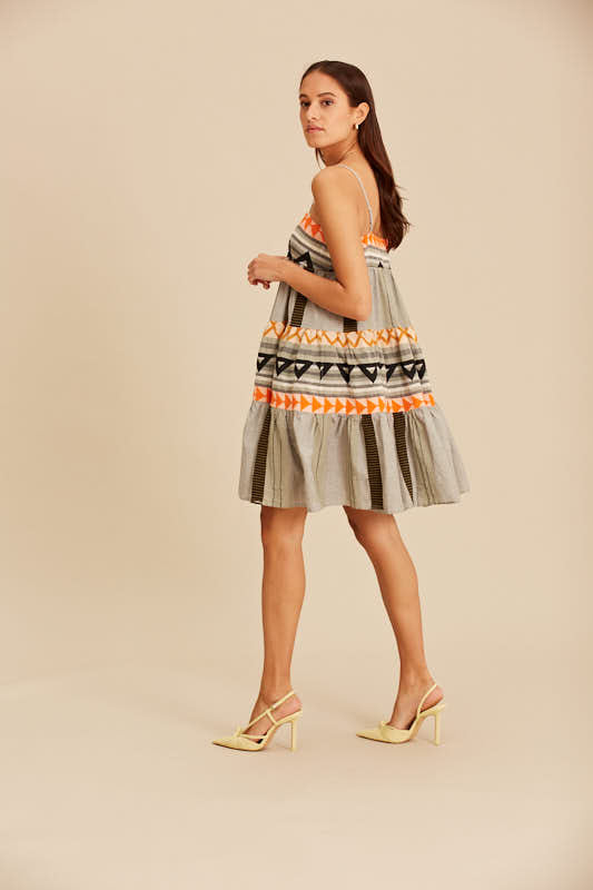 Devotion Twins Short Doha Dress - Khaki and Orange