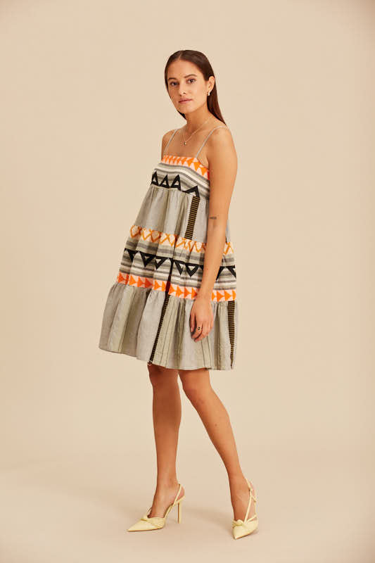 Devotion Twins Short Doha Dress - Khaki and Orange