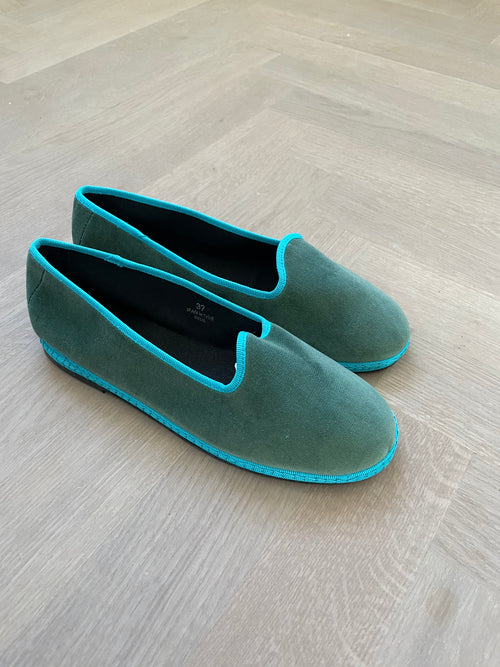 Friulane Slippers with Rubber Sole - Green with Turquoise Trim