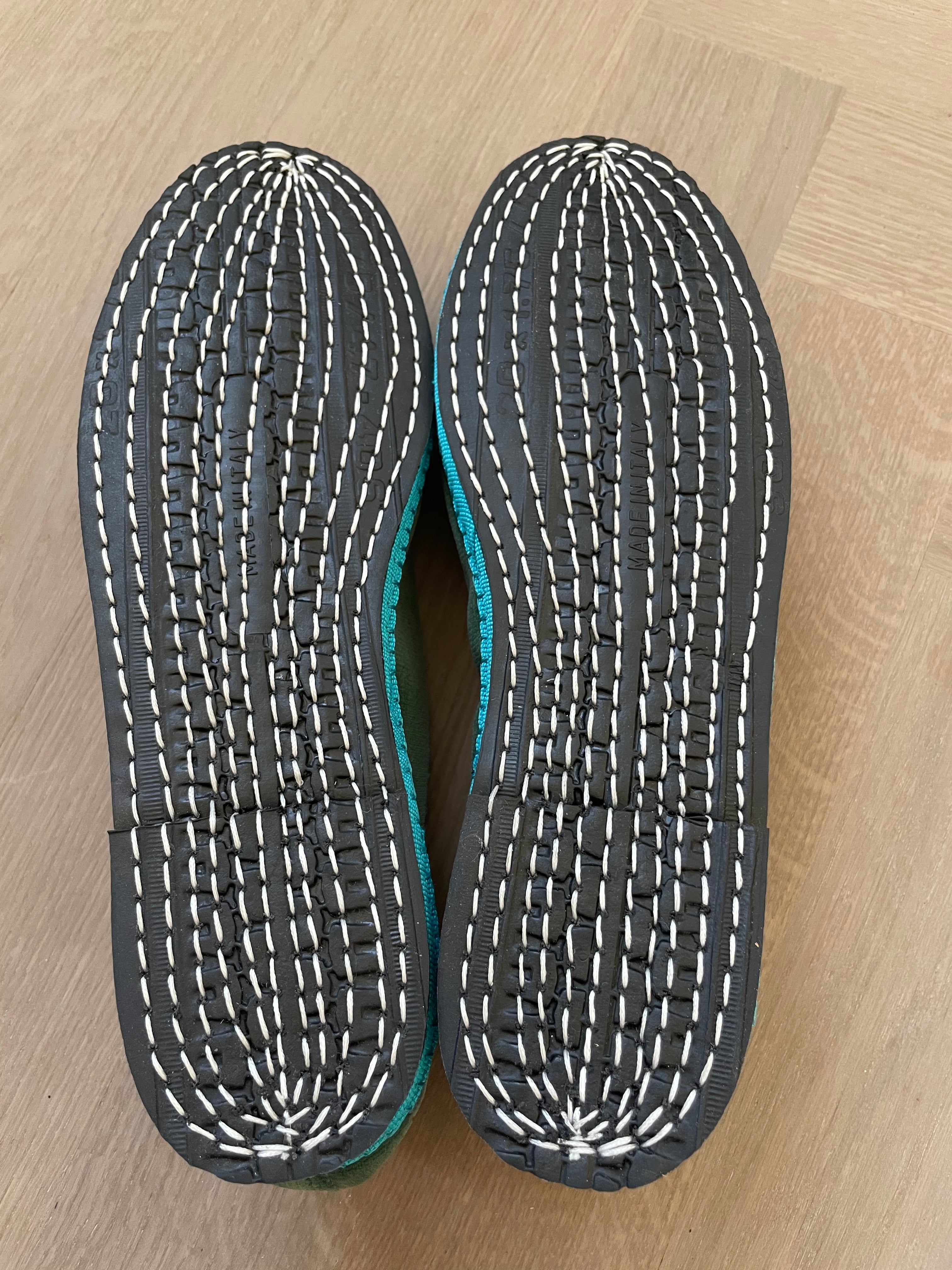 Friulane Slippers with Rubber Sole - Green with Turquoise Trim