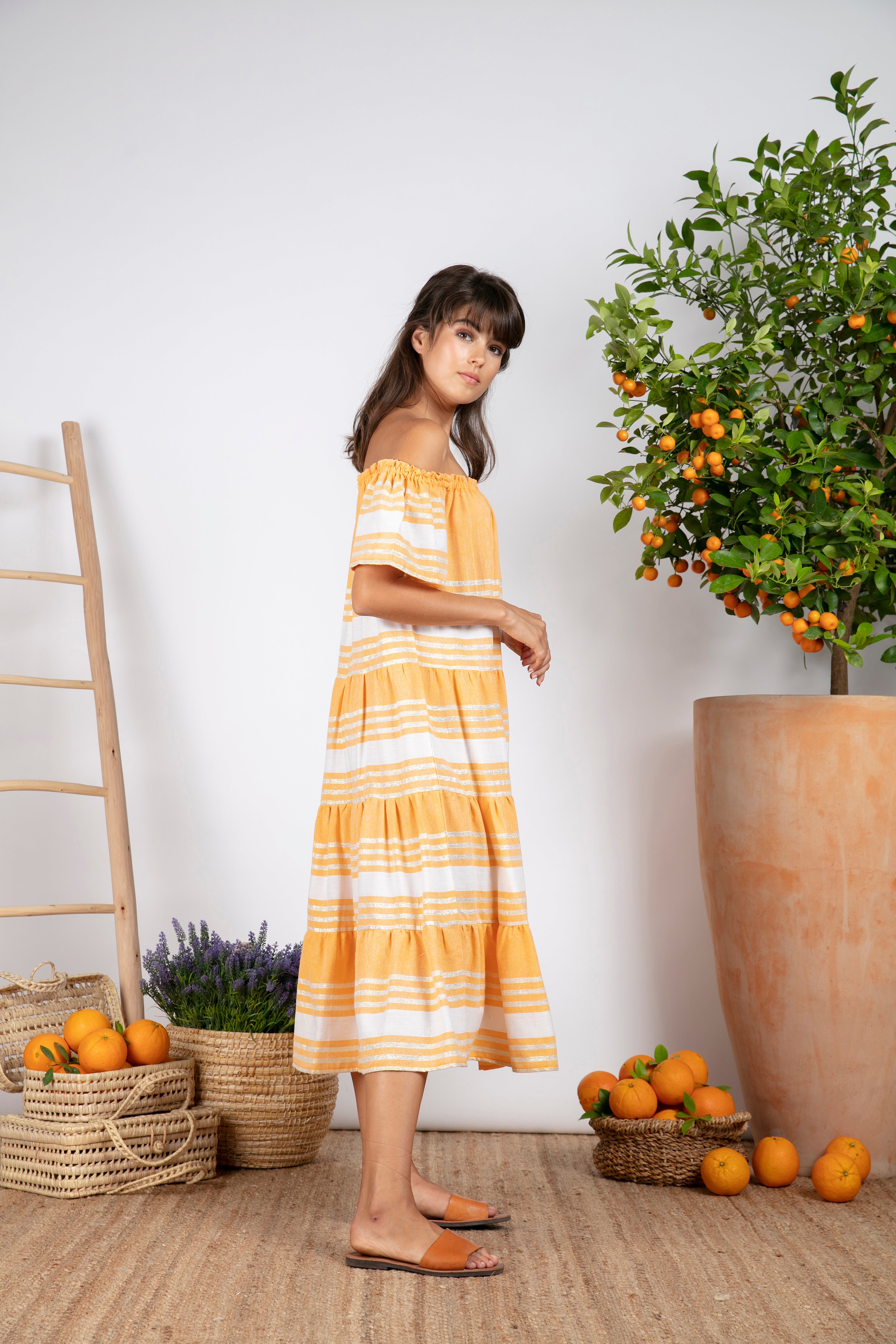 Sundress Biba Fouta Yellow Long Stripes Dress