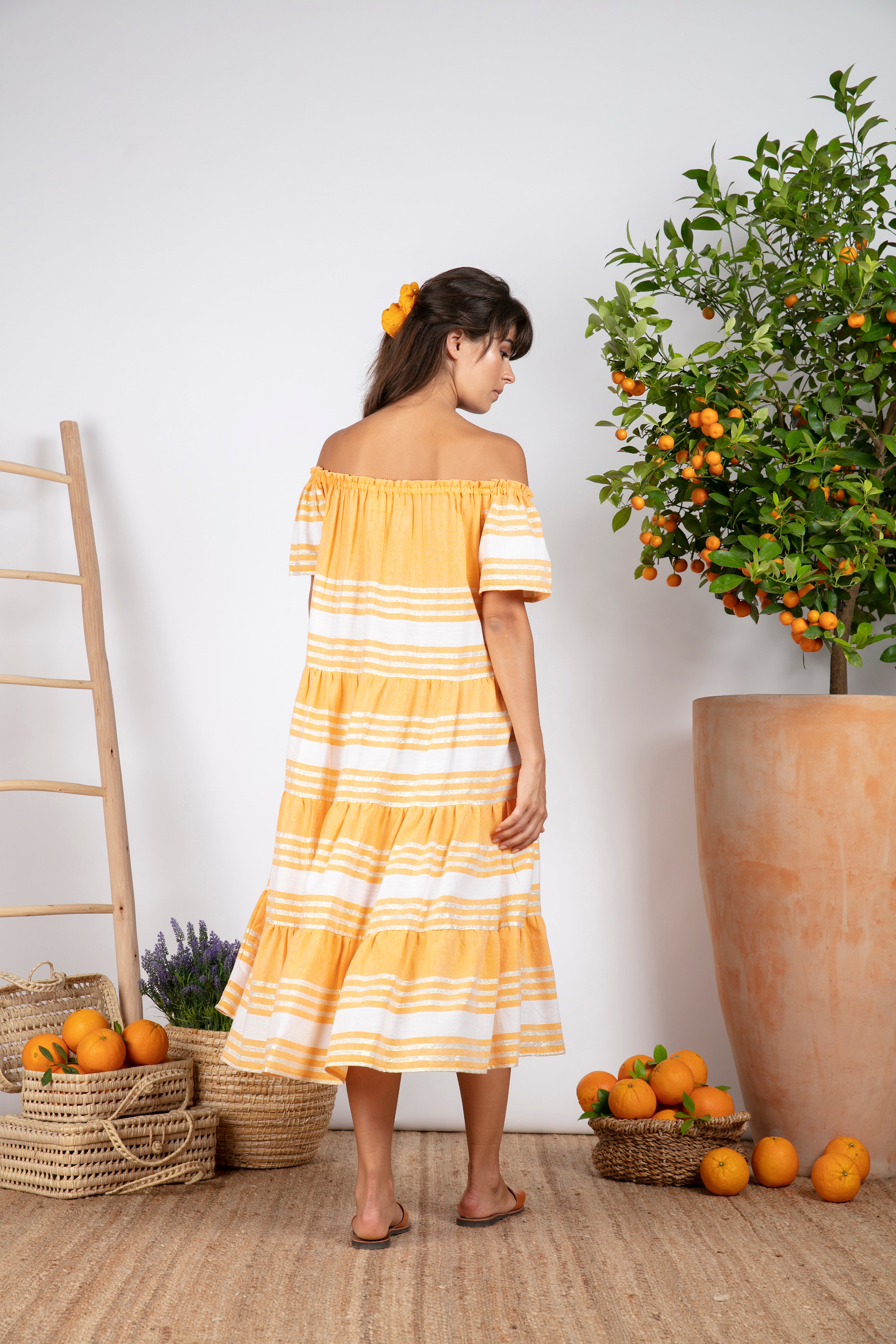 Sundress Biba Fouta Yellow Long Stripes Dress