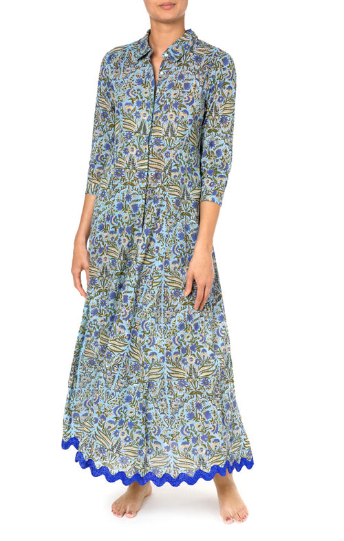 Juliet Dunn Botanical Maxi Dress With Metallic Rik Rak