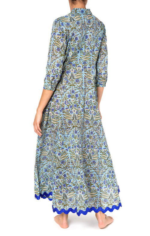 Juliet Dunn Botanical Maxi Dress With Metallic Rik Rak