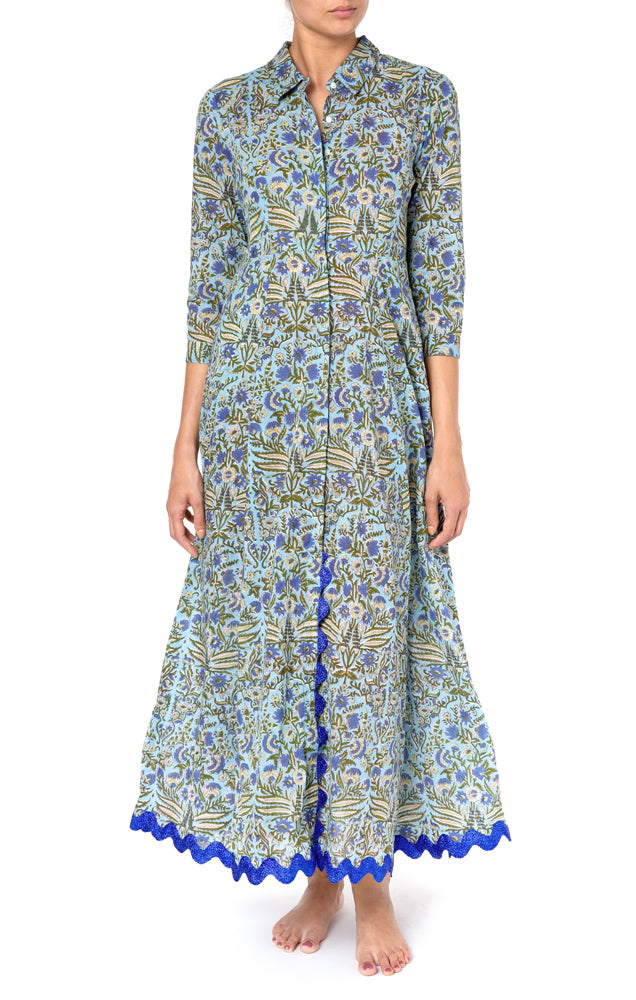 Juliet Dunn Botanical Maxi Dress With Metallic Rik Rak