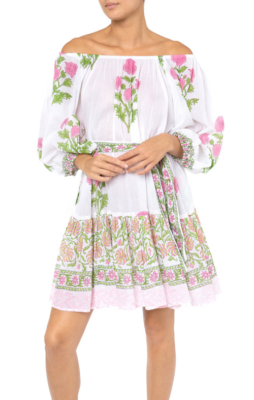 Juliet Dunn Poppy Print Boho Dress in Fuchsia