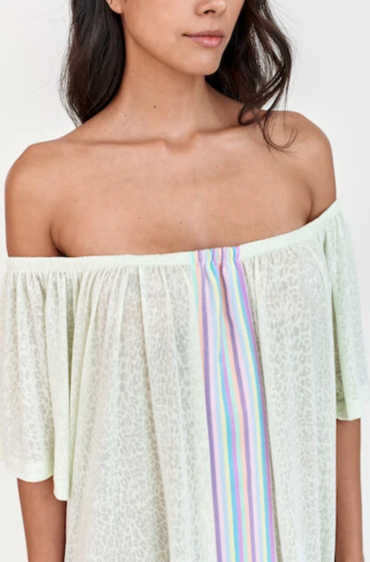 Pitusa OFF THE SHOULDER BEACH KAFTAN- Cheeta Soft Mint