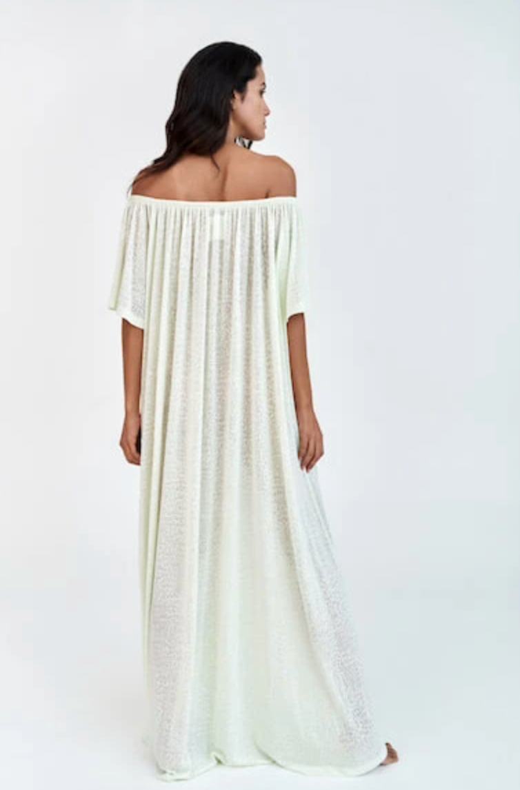 Pitusa OFF THE SHOULDER BEACH KAFTAN- Cheeta Soft Mint
