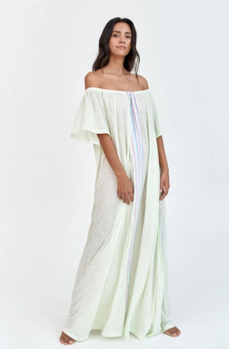 Pitusa Off the Shoulder Beach Kaftan - Cheeta Soft Mint