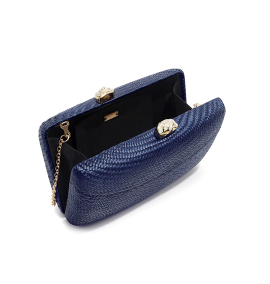 Kayu Jen Clutch with White Stones in Navy