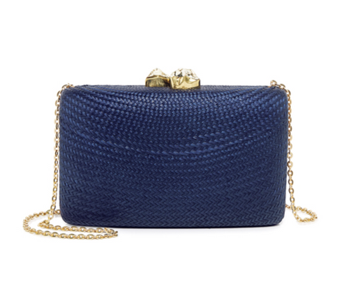 Kayu Jen Clutch with White Stones in Navy