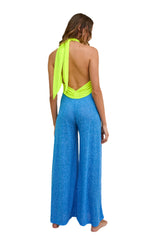 Pitusa Halter Jumpsuit Color Block Blue