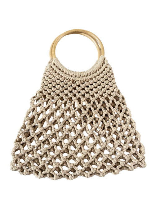 Crochet beige bag with round handles