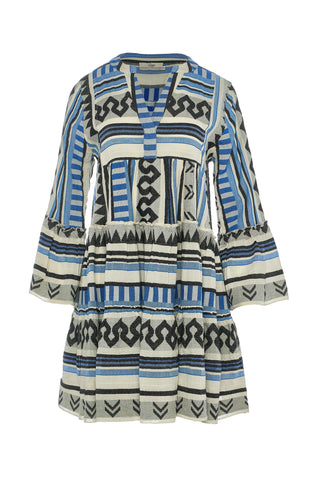Devotion Twins Long Barcelona Dress with Ruffles in Blue