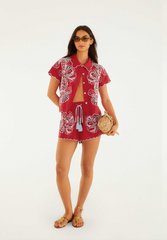 Farm Rio Red Poppy Flowers Shorts with Embroidery