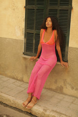 Pitusa - Crochet Colorblock Siren Dress - Hot Pink Info