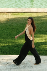 Pitusa Colorblock Halter Jumpsuit in Black