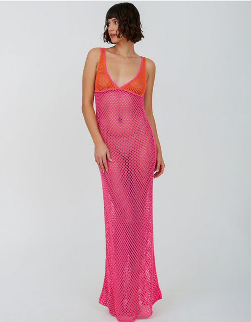Pitusa - Crochet Colorblock Siren Dress - Hot Pink