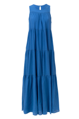 Devotion Twins Long Barcelona Dress with Ruffles in Blue