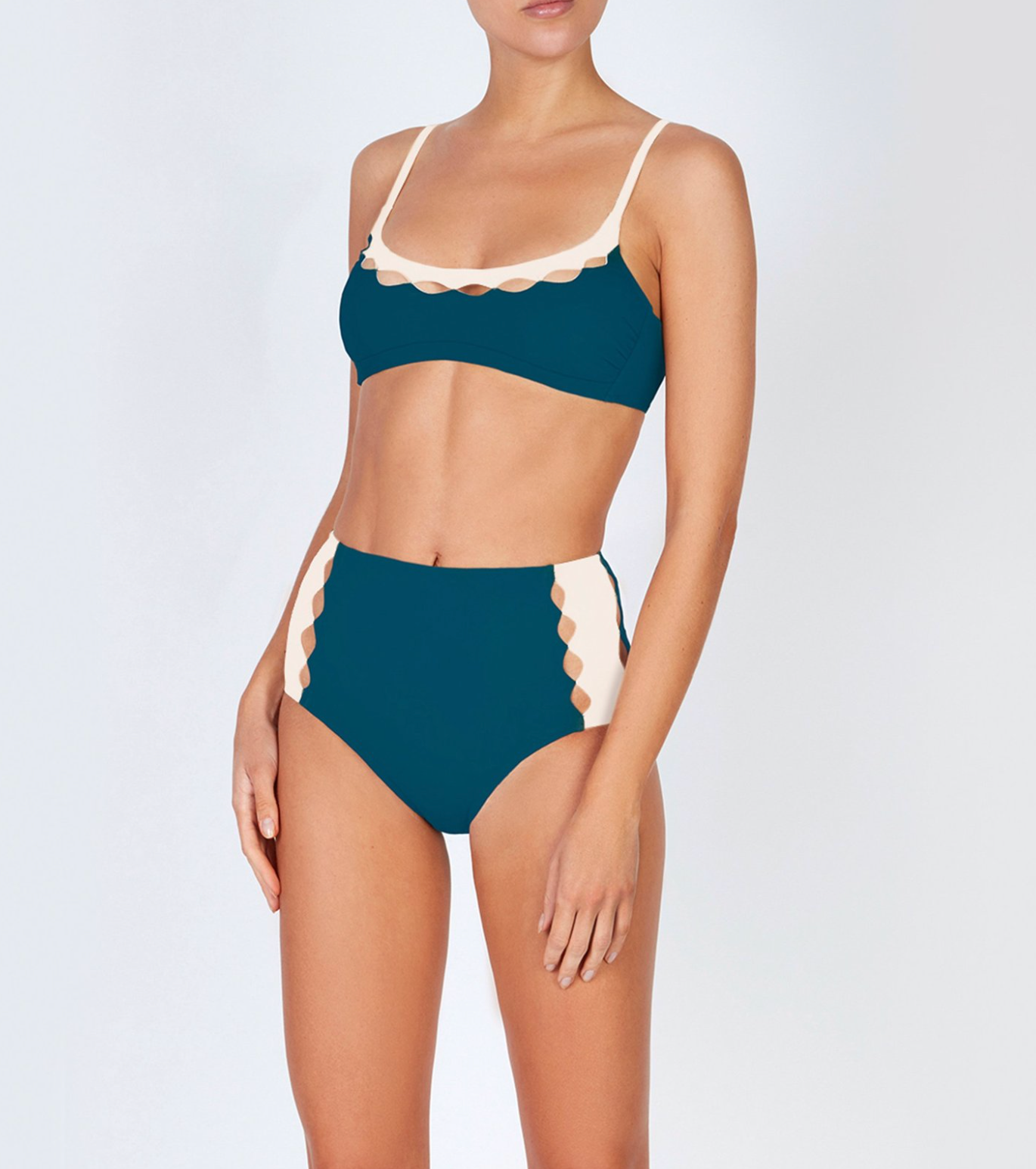 Evarae High Waist Bikini in Cream and Teal Blue