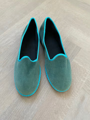 Friulane Slippers with Rubber Sole - Green with Turquoise Trim