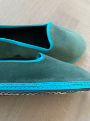 Friulane Slippers with Rubber Sole - Green with Turquoise Trim