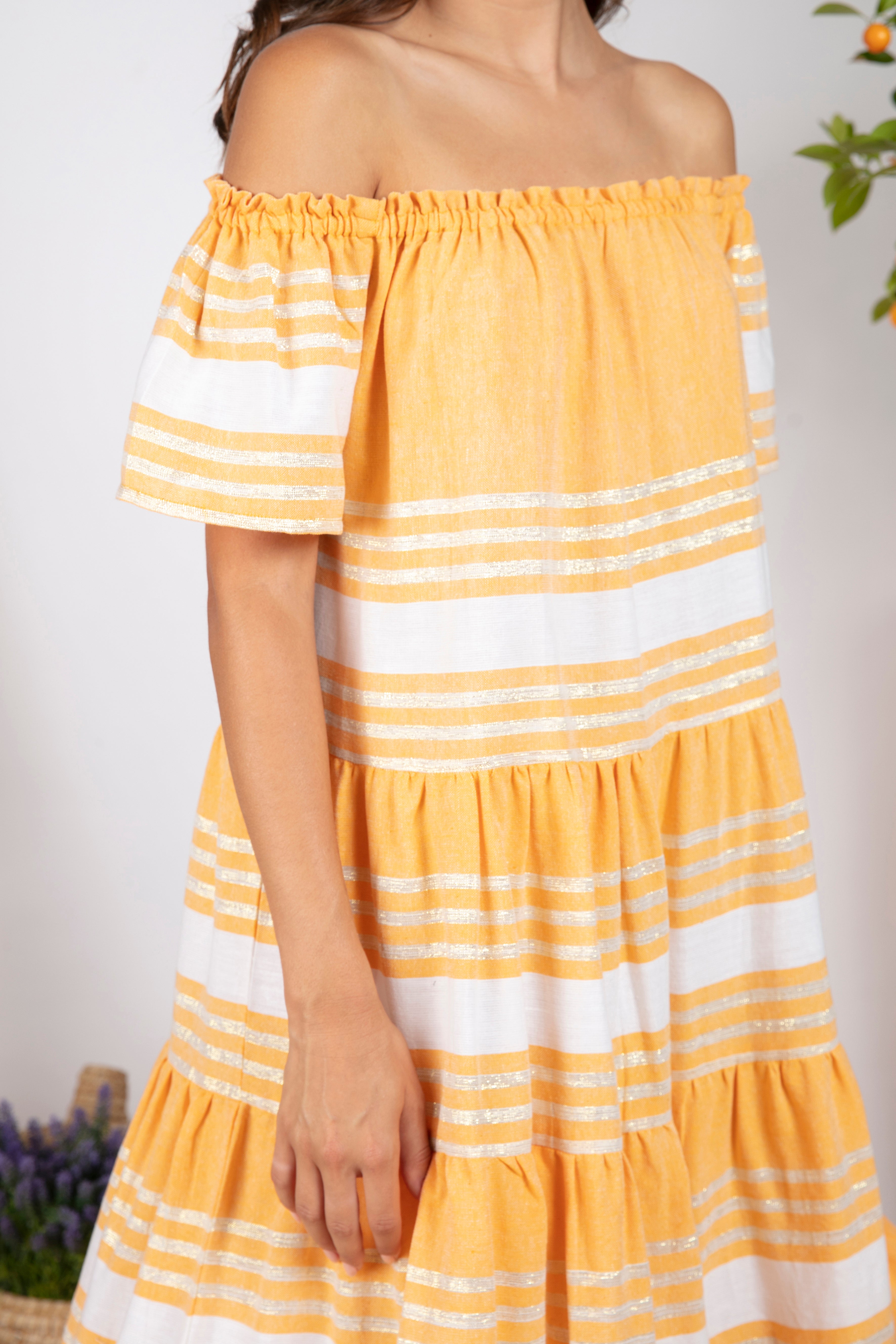 Sundress Biba Fouta Yellow Long Stripes Dress