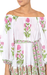 Juliet Dunn Poppy Print Boho Dress in Fuchsia