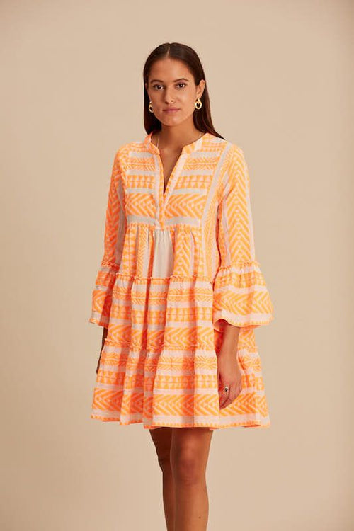 Devotion Twins Off White/Neon Orange Ella Short Dress