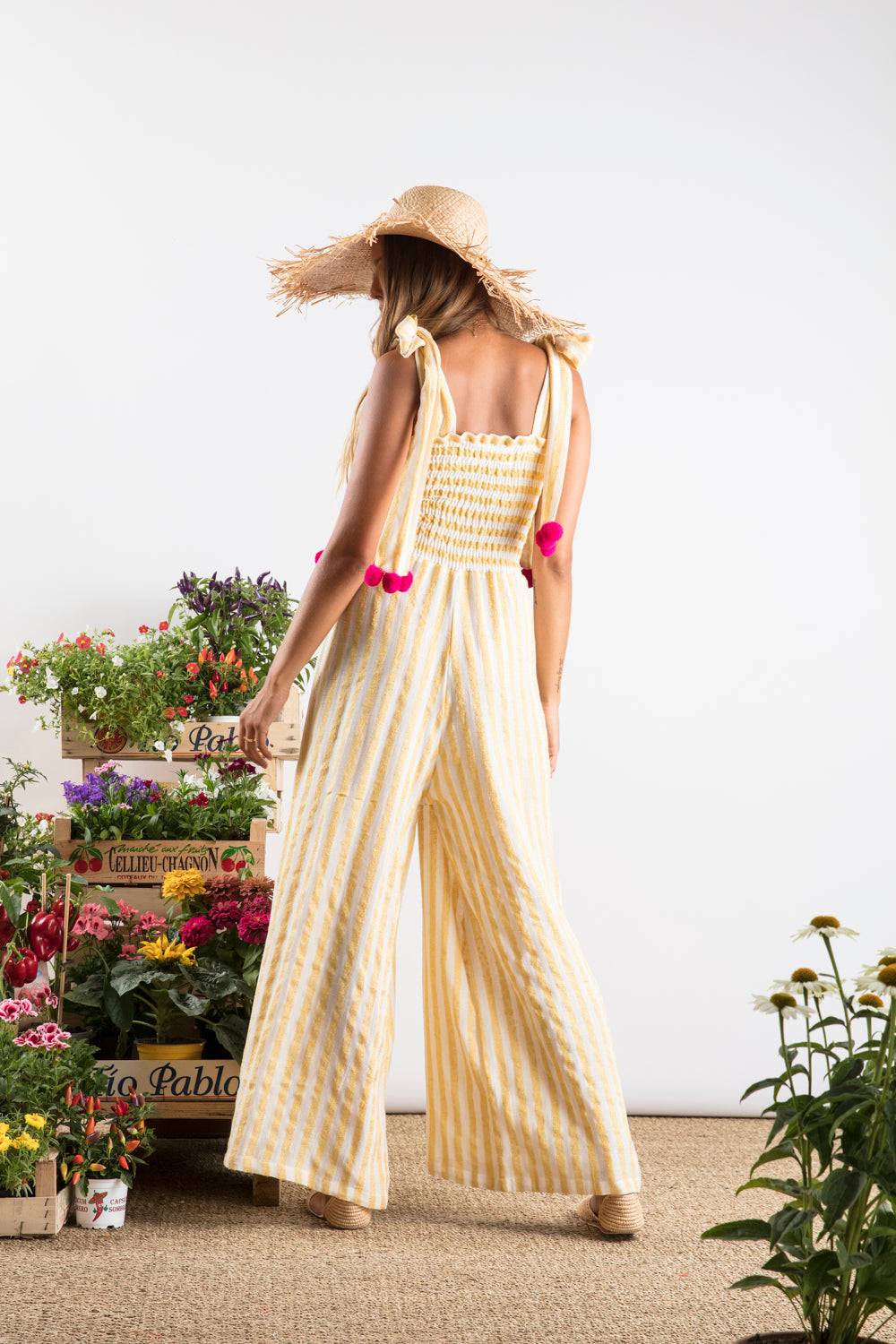 Sundress.fr Pippa Designer Jumpsuit in Portofino Lemon Stripes Wide Leg