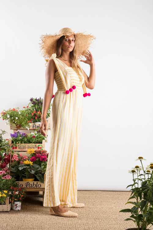 Sundress.fr Pippa Designer Jumpsuit in Portofino Lemon Stripes Wide Leg