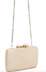 Kayu Jen Clutch with White Stones in Toast