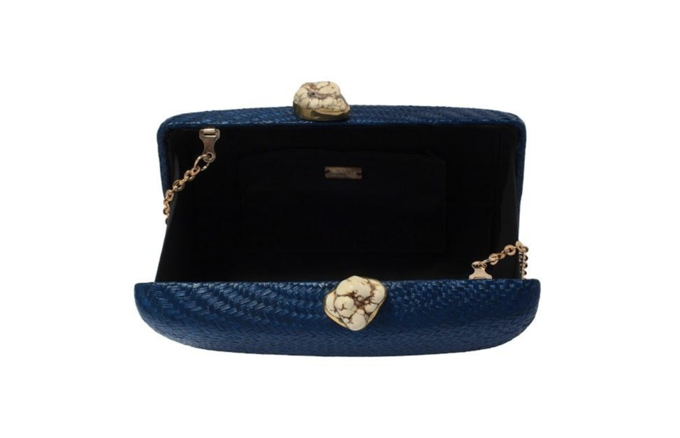 Kayu Jen Clutch with White Stones in Navy