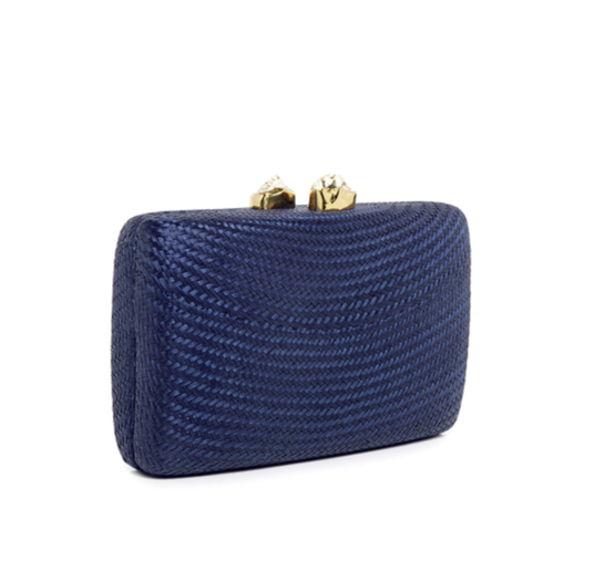 Kayu Jen Clutch with White Stones in Navy